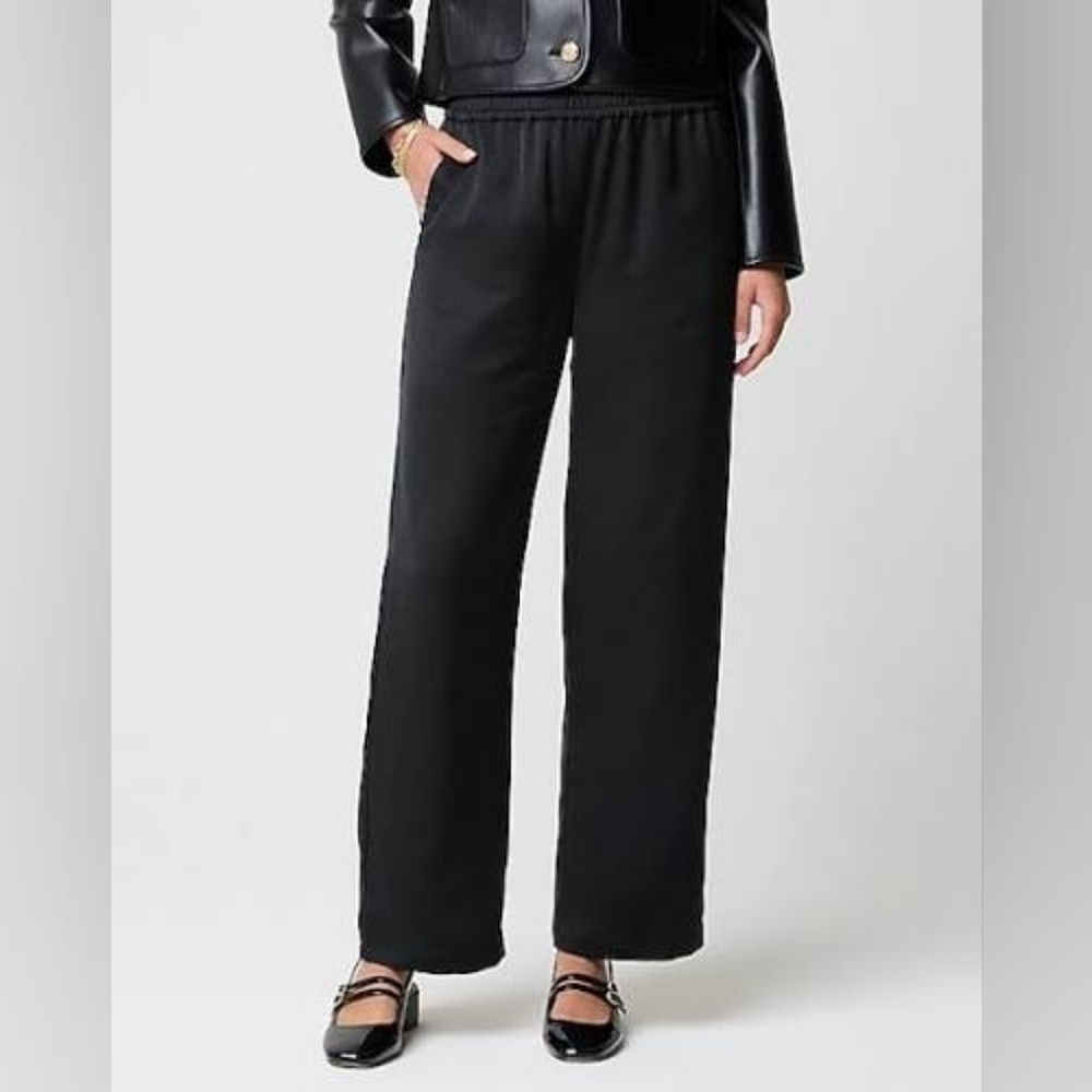 J. Crew Factory Black Elastic-Waist Wide-Leg Pants
